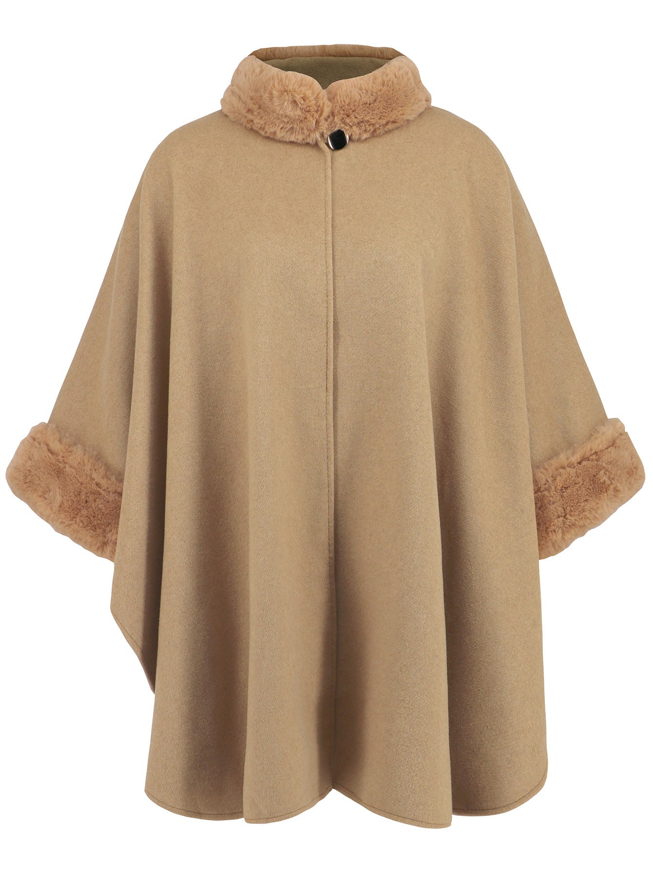 Manteau Cape mi-long élégant à col en fourrure