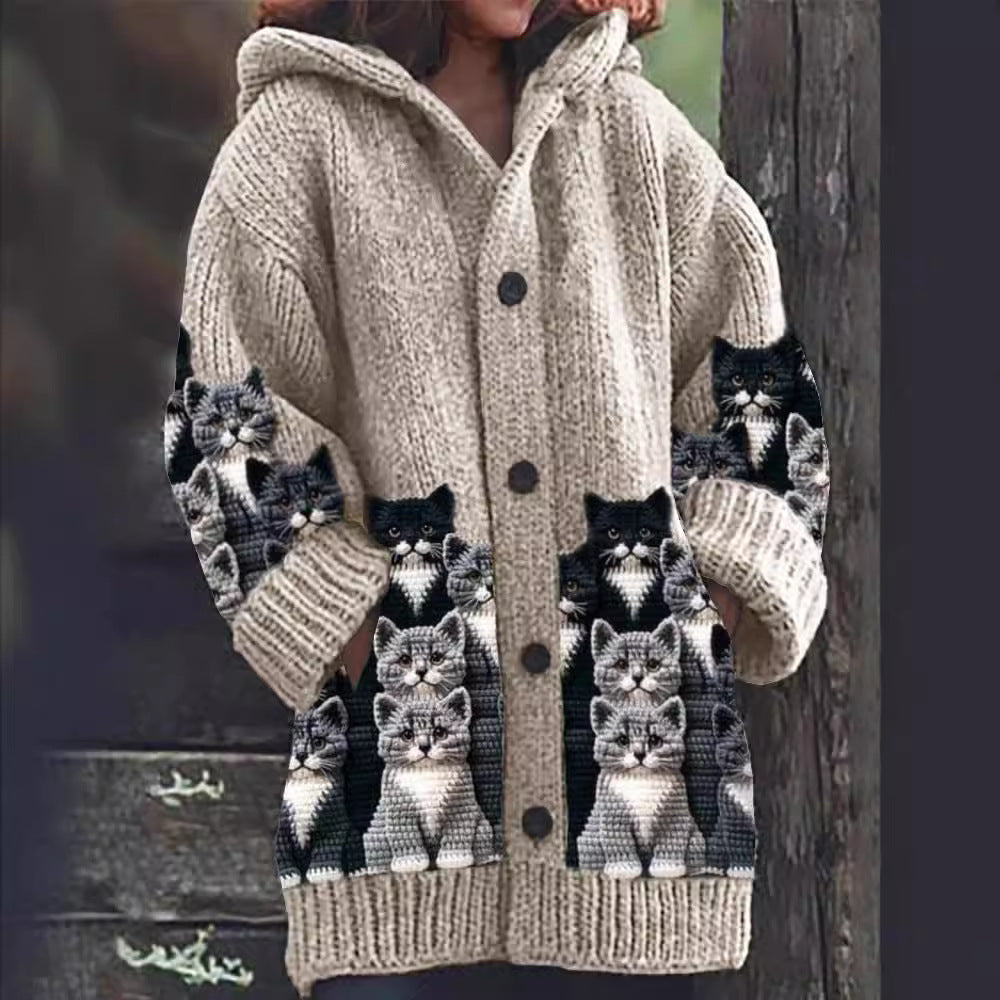 Manteau à Capuche Motif Félin