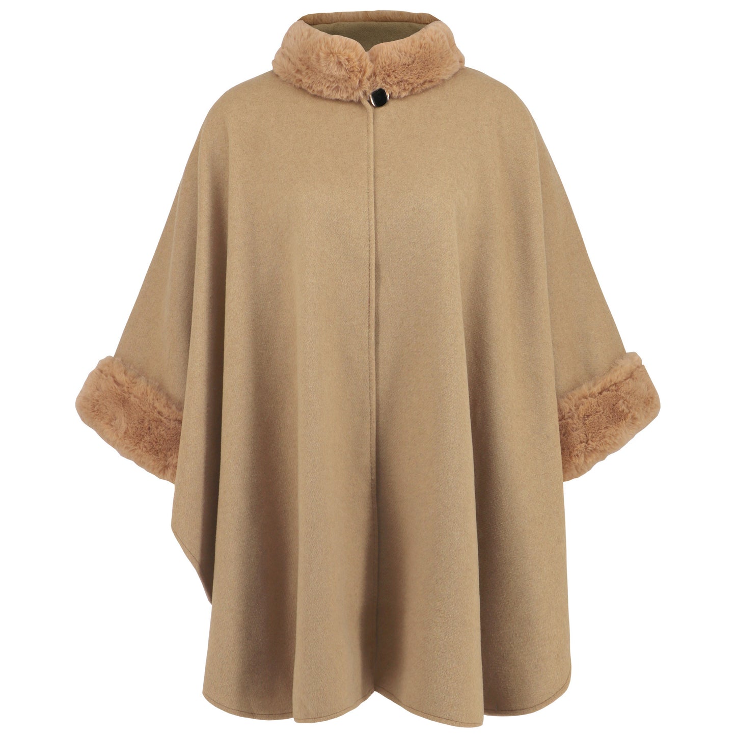 Manteau Cape mi-long élégant à col en fourrure