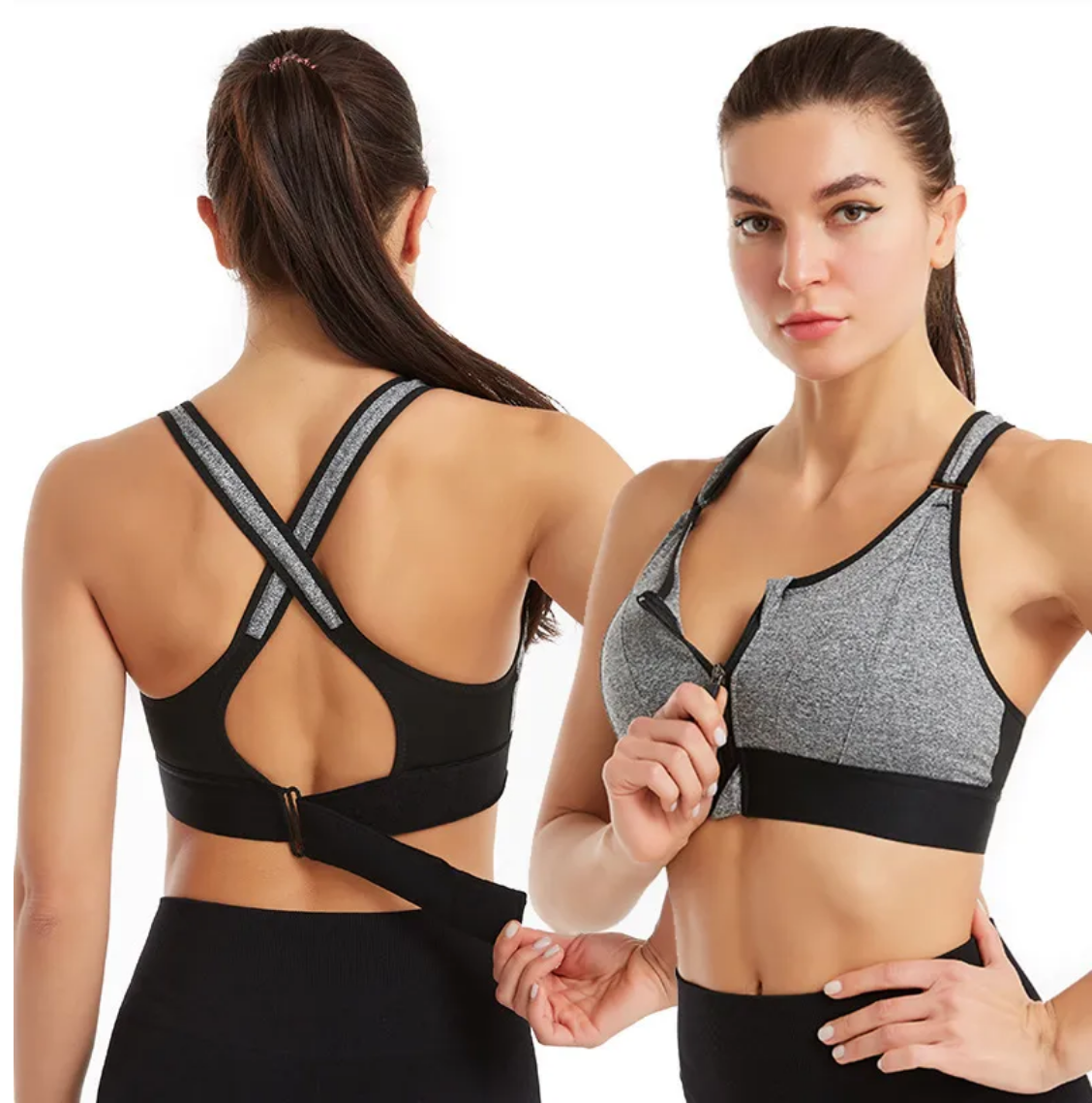Brassière de sport zippée à l'avant et réglable