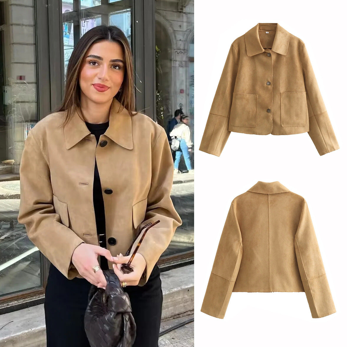 Manteau De Veste En Tissu Suédé