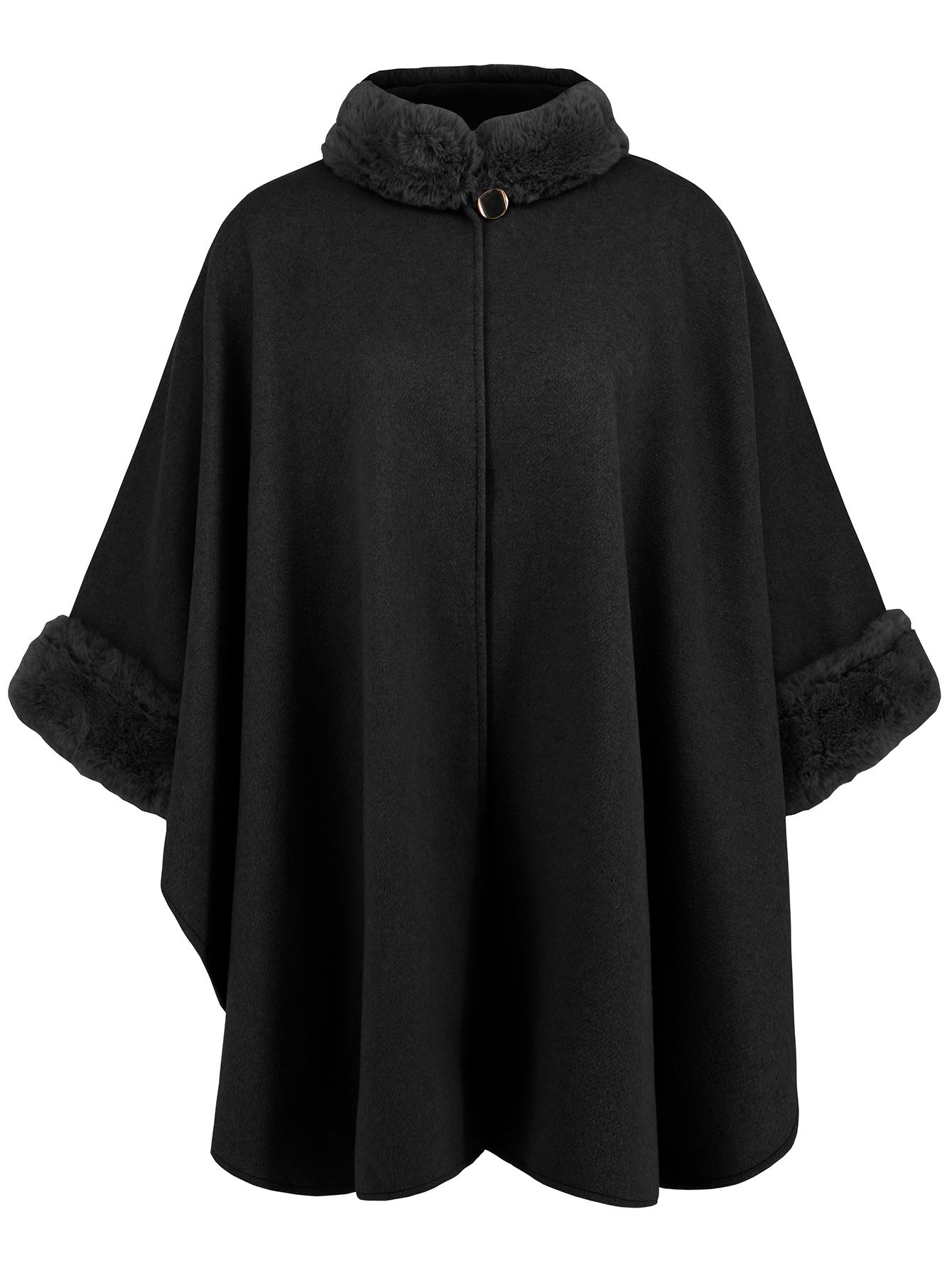 Manteau Cape mi-long élégant à col en fourrure