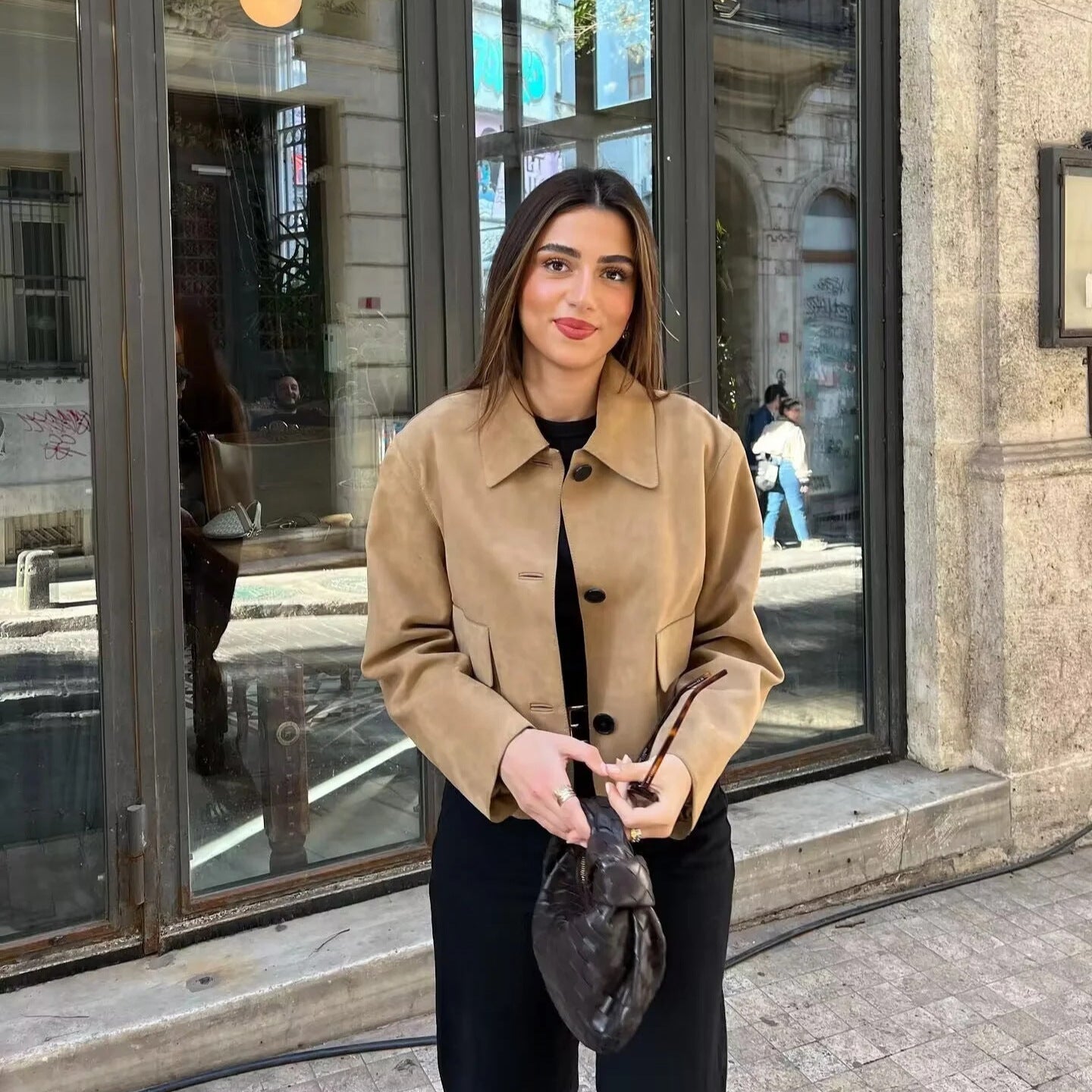 Manteau De Veste En Tissu Suédé
