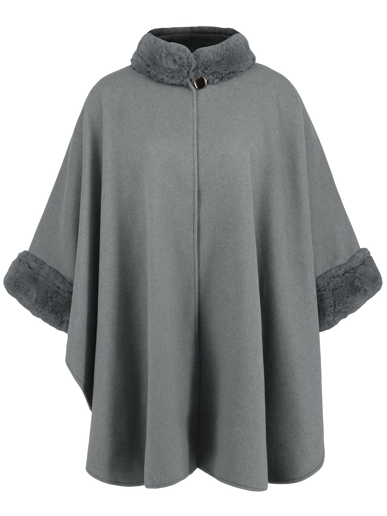 Manteau Cape mi-long élégant à col en fourrure
