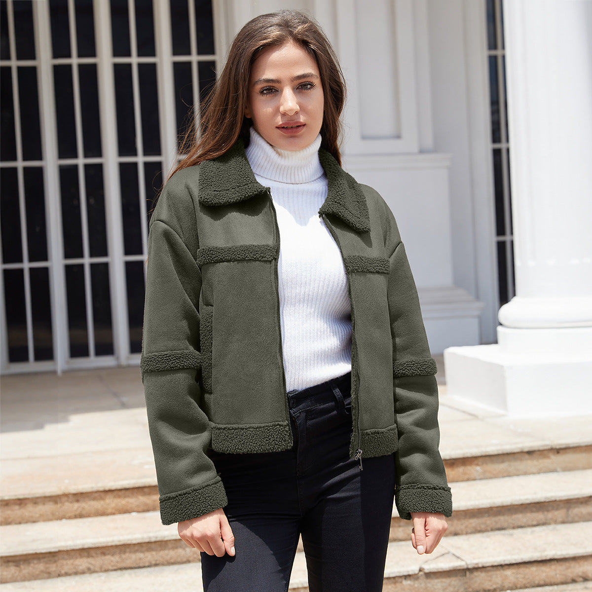 Veste SUEDE avec Doublure Chaude en Molleton