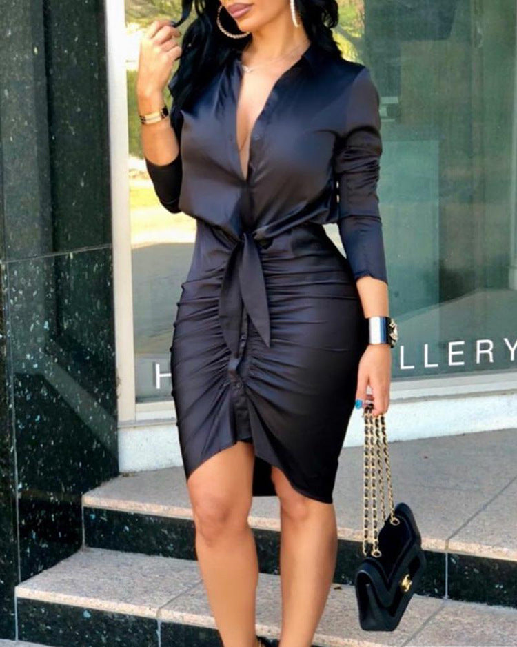 Robe Midi Élégante à Manches Longues en Dentelle
