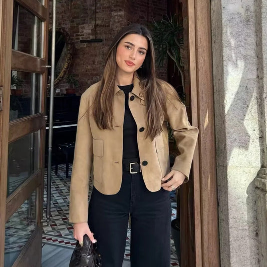 Manteau De Veste En Tissu Suédé