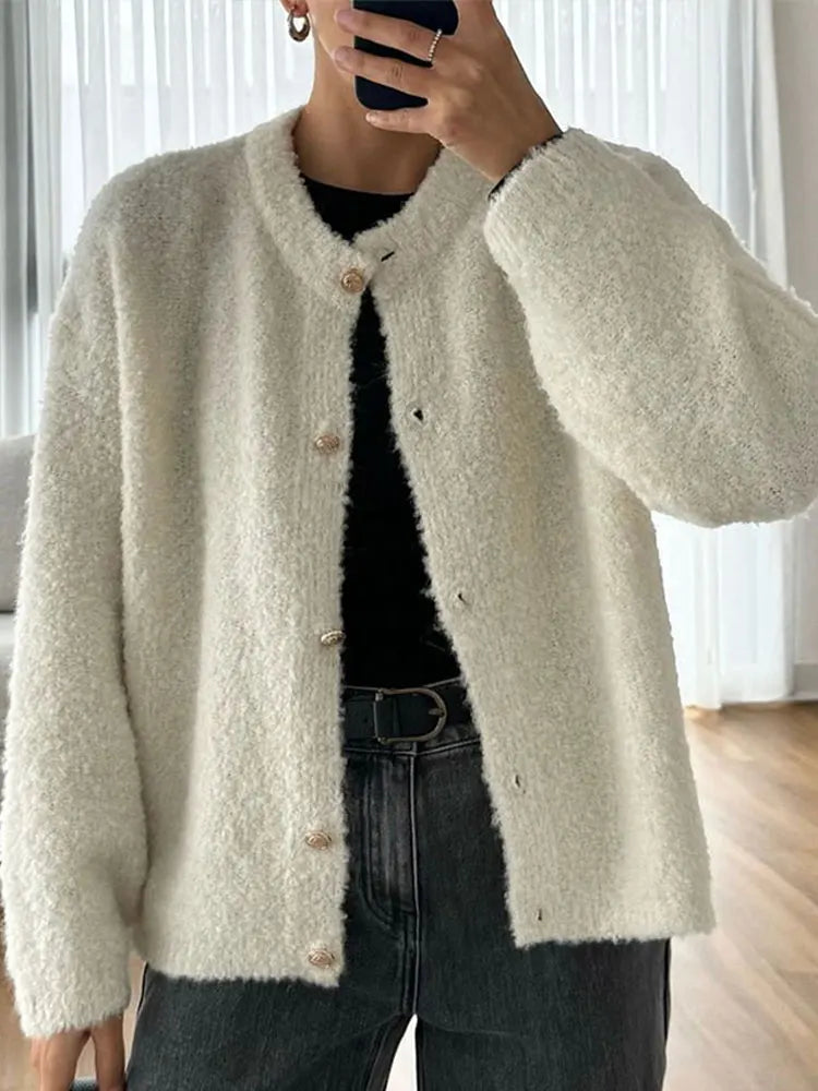 Cardigan Décontracté - Tricot Épais, Style Automne-Hiver blanc