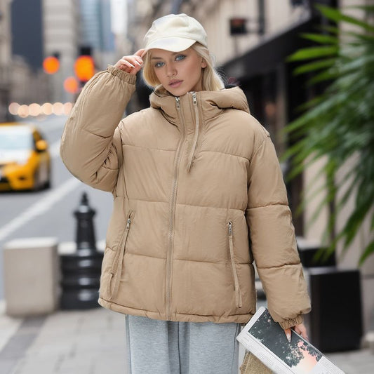 Manteau court à capuche en coton matelassé épais et tendance