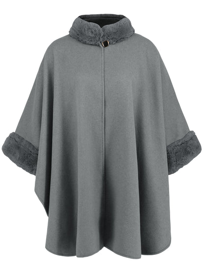 Manteau Cape mi-long élégant à col en fourrure