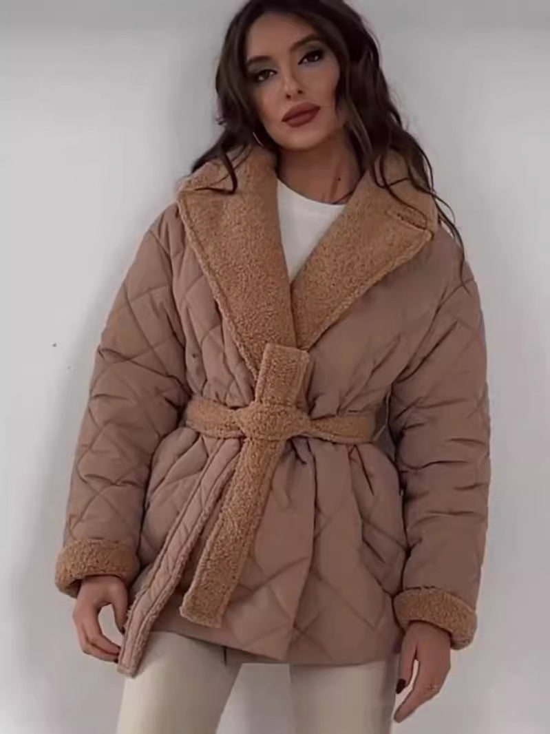 Manteau à Carreaux à Revers d'Hiver à La Mode